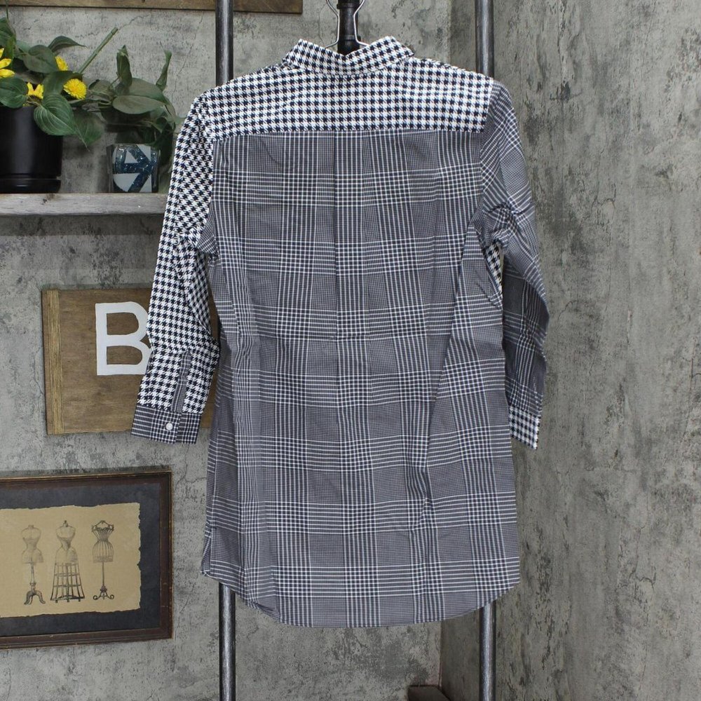 NWT Lands' End 3/4 Sleeve Tunic Top 516685 4 Tall Black Plaid Houndstooth Mix - Picture 2 of 4